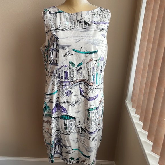 Chetta B Womens Sheath Dress Venice Italy Print sz 16 Multicolor - Picture 4 of 5